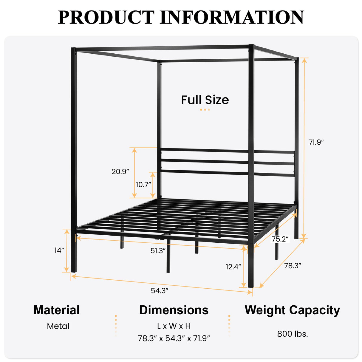 SHA CERLIN Canopy Bed Frame Full Size/Mattress Foundation with Metal Slats Support/No Box Spring Needed/Easy Assembly/Black SHA CERLIN