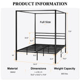 SHA CERLIN Canopy Bed Frame Full Size/Mattress Foundation with Metal Slats Support/No Box Spring Needed/Easy Assembly/Black SHA CERLIN