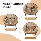FINCATI Indoor Outdoor Double Egg Chair, 2 Person Oversized Wicker Rattan Stationary Lounge Chair with Legs, 680 lbs Loveseat Boho Egg Basket Chairs for Patio Garden Backyard Living Room Brown FINCATI