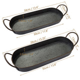 2 Pcs Metal Galvanized Tray Rustic Metal Decor Shabby Chic Farmhouse Tray Galvanized Centerpiece Oval Tray Set Auto-plaza