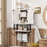 AmazerBath Bathroom Wood Wall Cabinets, Farmhouse Medicine Cabinets Organizer with Towel Bar, Hanging Small Storage Cabinet with Adjustable Shelf, 2 Doors Wall Organizer Cabinet for Small Spaces AmazerBath