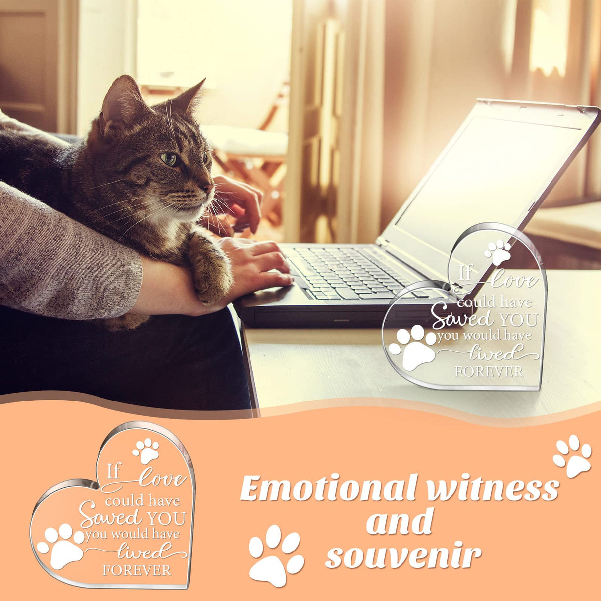 Chunful Pet Memorial Gift Pet Keepsake Sympathy for Loss Remembrance Cat Memorial Bereavement Crystal Acrylic Heart Decor Crystal Acrylic Heart Condolence Gifts for Loss of Loved One(If Love Could) Chunful