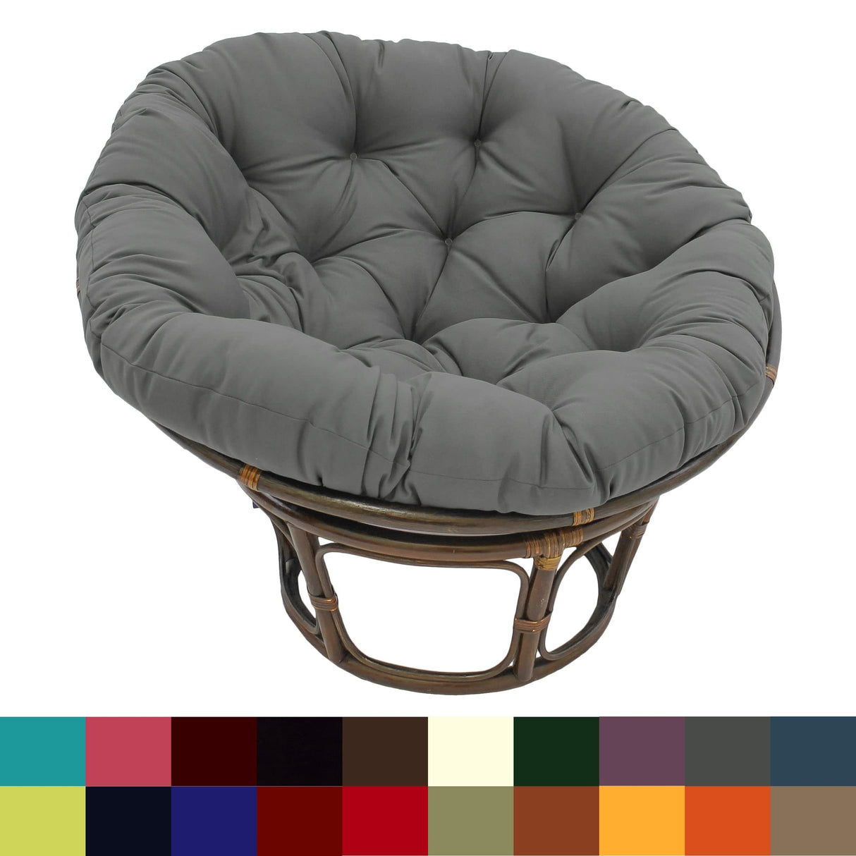 International Caravan Furniture Piece 42-Inch Rattan Papasan Chair with Solid Twill Cushion International Caravan