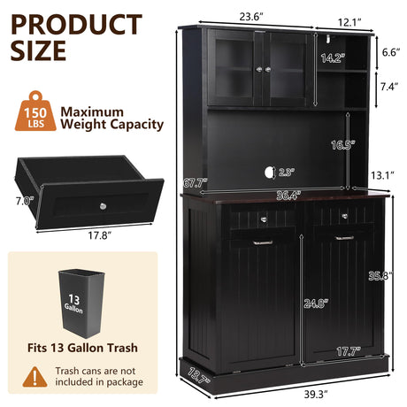 LOUVIXA Kitchen Pantry Storage Cabinet, Microwave Cabinet with Tilt Out Trash Cabinet,Tall Pantry Cabinet Cupboard, Freestanding Kitchen Hutch (Classic Black) LOUVIXA