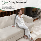 2 Pieces Corduroy Couch Set for Living Room, 5 Seats Cloud Sofa, Deep Seat Floor Couch for Bedroom, Futon Modern Sofa Bed, White Corduroy YOUDENOVA