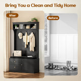 Soohow Hall Tree with Bench and Shoe Storage, Mud Room Bench with Storage and Seating, Hall Tree with Shoe Storage with 7 Hooks, 6-in-1 Farmhouse Hall Tree with Bench for Entryway, 70.9", Black Soohow