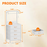 Furnulem White Tall Nightstand, LED Night Stand with Charger Station and Storage Shelves, 4 PU Finish Fabric Storage Drawers, Bedside Table, Bed Side Table for Bedroom,Dorm,Office Furnulem