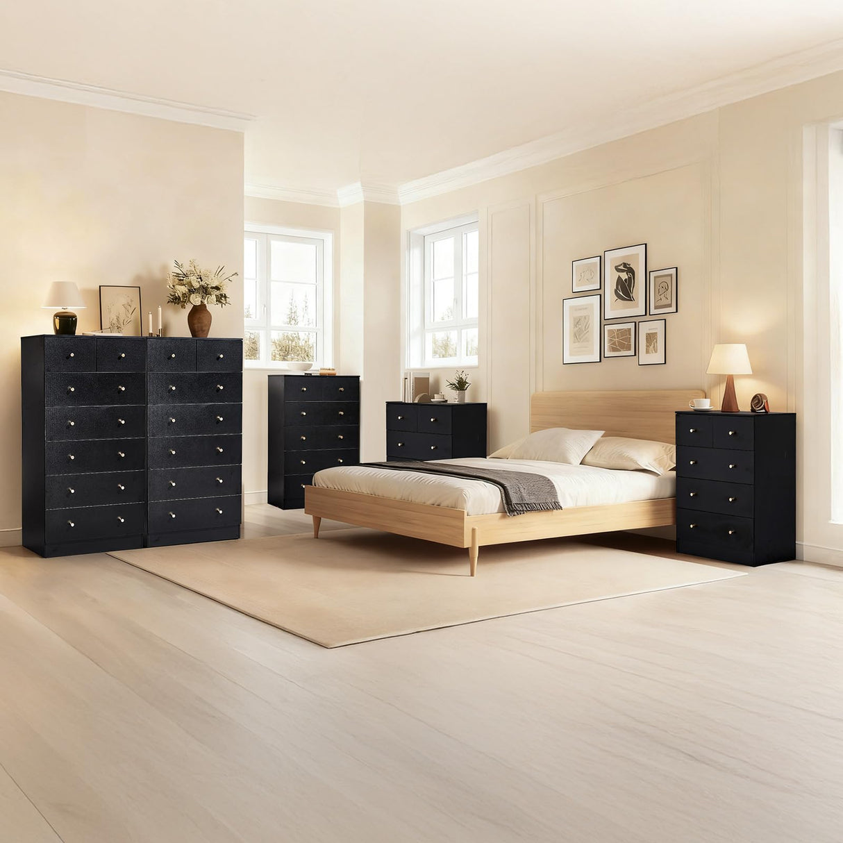 Karl home Black 7 Drawer Dresser for Bedroom, Tall Dresser Chest of Drawers, Rustic Wood Bedroom Dressers Clothes Organizer, Anti-Tipping Device, Rose Gold Metal Handle, Living Room, Entryway, Office Karl home