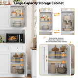 BOTLOG 72" Kitchen Pantry Cabinet, Kitchen Hutch with Microwave Stand, Buffet Cabinet with Hutch for Kitchen Dining Room, White BOTLOG
