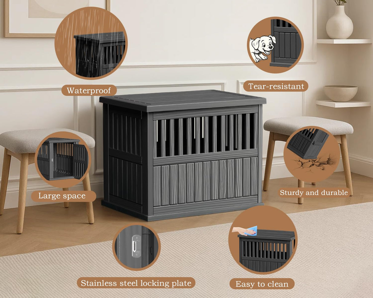 Vixzen Dog Crate Furniture for Small to Large Dogs,Decorative Resin Kennel Indoor,Multifunctional Dog Crate with Locking Buckle,End Table,Durable and Sturdy(Black 29.65 * 21.34 * 25.28) Vixzen