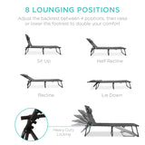 Best Choice Products Patio Chaise Lounge Chair, Portable Outdoor Folding Recliner for Lawn, w/ 8 Positions, Handles, 300lb Capacity - Gray Best Choice Products