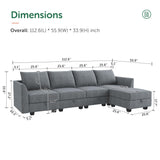 HONBAY Modular Sectional Couch with Reversible Chaise L-Shape Sofa 4-Seat Corner Couch Modular Sofa with Storage Seat, Bluish Grey HONBAY