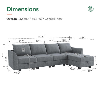 HONBAY Modular Sectional Couch with Reversible Chaise L-Shape Sofa 4-Seat Corner Couch Modular Sofa with Storage Seat, Bluish Grey