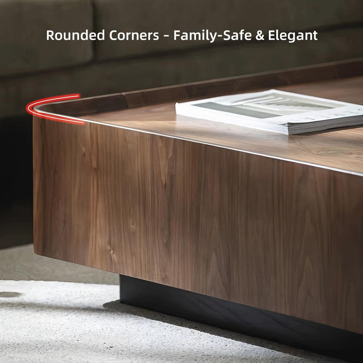 Luxury Walnut Wood Square Coffee Table with Large Hidden Storage, Expandable Tabletop Center Table for Living Room, Modern Accent Table with Drawers (39.37" Walnut Square Coffee Table) WuerQi