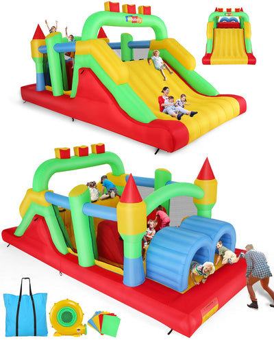 Whubefy 18x8.2FT Large Bounce House for Big Kids 8-12, Blow up Inflatable Obstacle Course with Slide Tunnels Jump Castle Bouncer 680W Blower, Outdoor Playhouse Bouncy House Birthday Gift for Kids 3-6