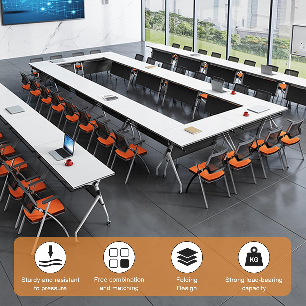 Conference Room Table,Foldable Meeting Tables Mobile Training Table,Flip Top Training Seminar Table,Modern Conference Room Table for Office Conference Room, 55 x 23.6X 29.5 inch (6 Pack) Lenyedr