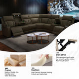 Power Leather Reclining Sofa with LED, Recliner Sectional Couch for Living Room, Reclining Couches with Reading lamp/Wireless Charging/Hide-Away Storage (Beige, Sectional) Pon Living Furniture Inc