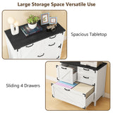 Lateral File Cabinet with 4 Drawers Farmhouse File Cabinet for Letter/Legal/A4 Size Hanging Files, Large Wood File Storage Cabinets Printer Stand for Home Office Cabinet, White and Black Halitaa