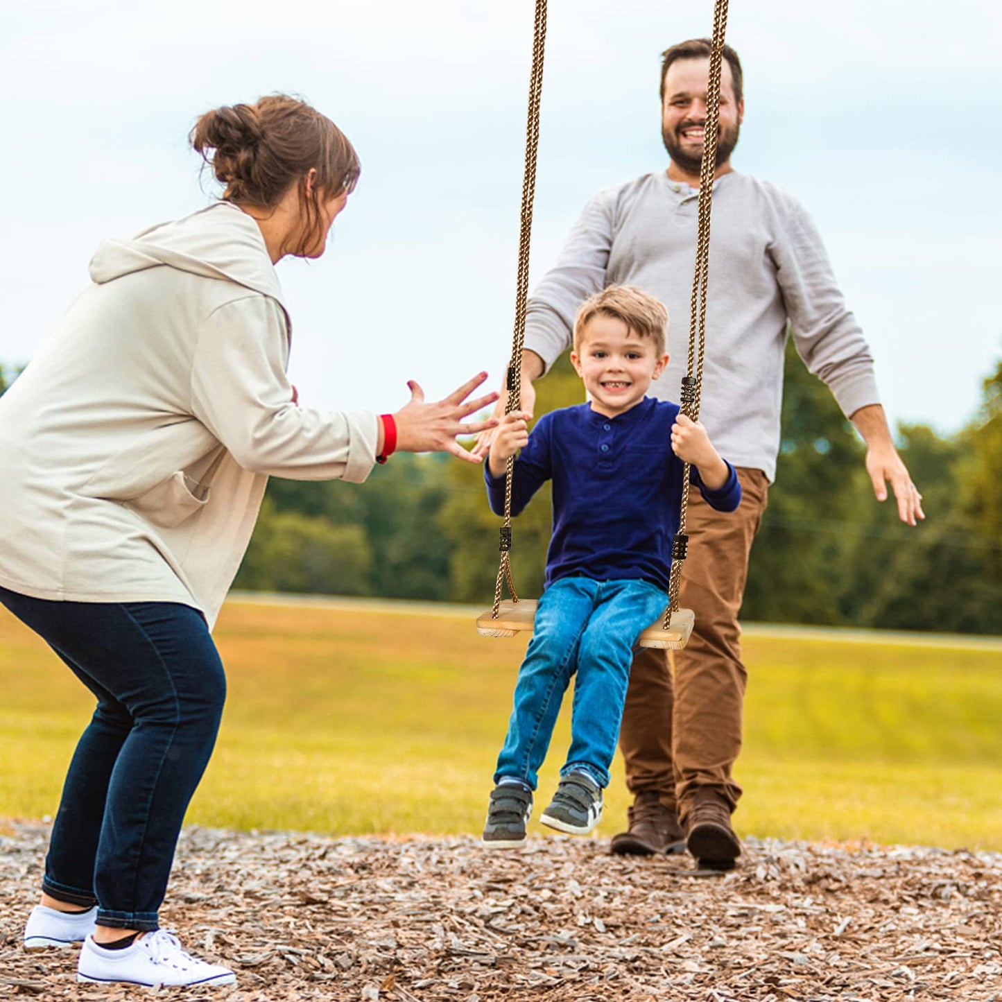 Wood Tree Swing Seat, Wooden Swing Set for Children Adult Kids, 15.7 * 6.3 * 0.63 Inch, Adjustable Rope Swings for Yard Indoor Outdoor Backyard Garden Playground - WoodArtSupply