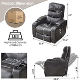 Electric Power Recliner Chair with LED Lights, Home Theater Seating with Swivel Tray Table, Faux Leather Recline Single Sofa Chair for Living Room with Hidden Arm Storage, Cup Holders, Grey, 1 Piece Comfort Stretch