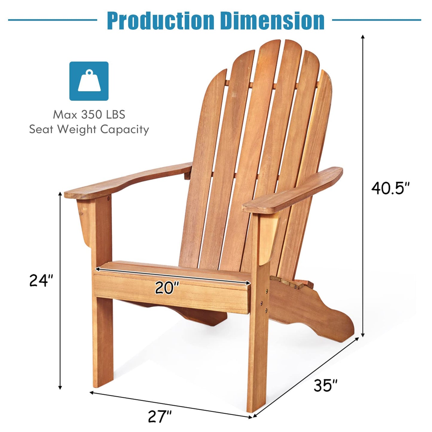 Tangkula Adirondack Chair, Acacia Wood Adirondack Lounger Chair, Outdoor Armchairs with Slatted Seating, Weather Resistant, for Patio Deck Lawn Backyard, Garden Adirondack Furniture (1, Natur - WoodArtSupply