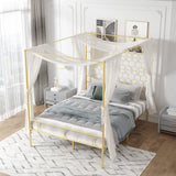 PAUKIN Gold Metal Canopy Bed Frame King/Mattress Foundation with Steel Slat Support/No Box Spring Needed/Easy Assembly (Gold, King) PAUKIN