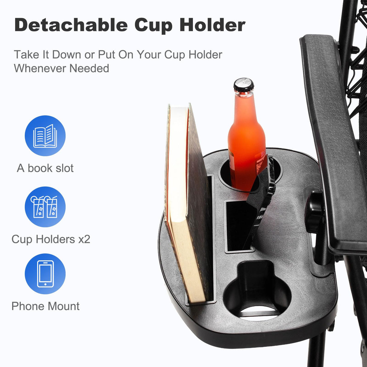 Nazhura Set of 2 Relaxing Recliners Patio Chairs Adjustable Steel Mesh Zero Gravity Lounge Chair Beach Chairs with Pillow and Cup Holder Black Nazhura