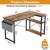 Grandder L Shaped Computer Desk with Reversible Shelves, 40 Inch Small Corner Desk with Storage Bag, Gaming Desk Computer Table Study Writing Desk for Home Office Small Space, Rustic Brown Grandder