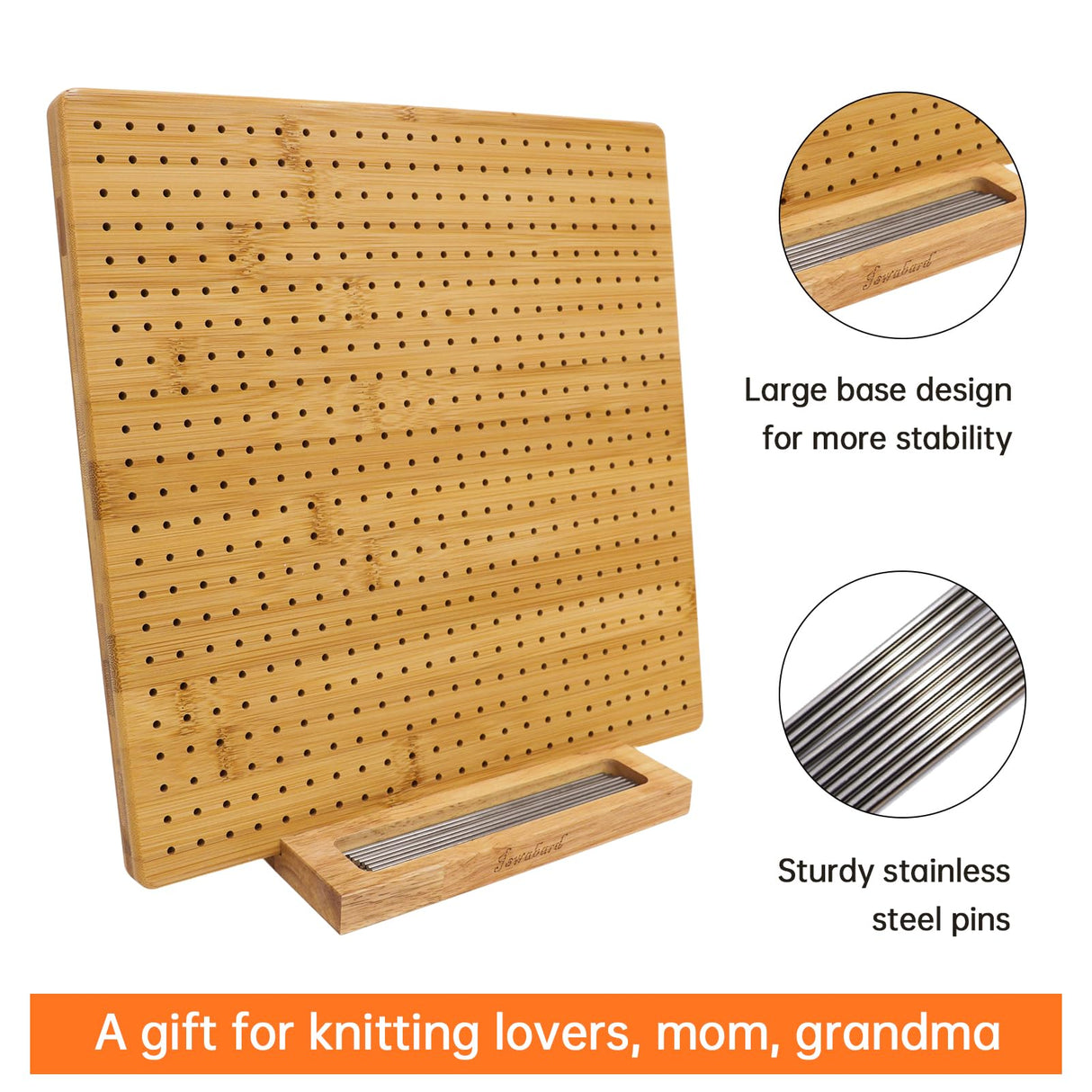 Iswabard 13x13 Inch Bamboo Crochet Blocking Board with 15 Stainless Steel Rods, Perfect for Beginners, Modern Style, Unisex, Adults Iswabard