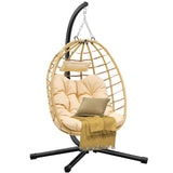 DWVO Egg Hanging Swing Chair with Stand Egg Chair Wicker Indoor Outdoor Hammock Egg Chair with Cushions 330lbs for Patio, Bedroom, Garden and Balcony, Beige DWVO
