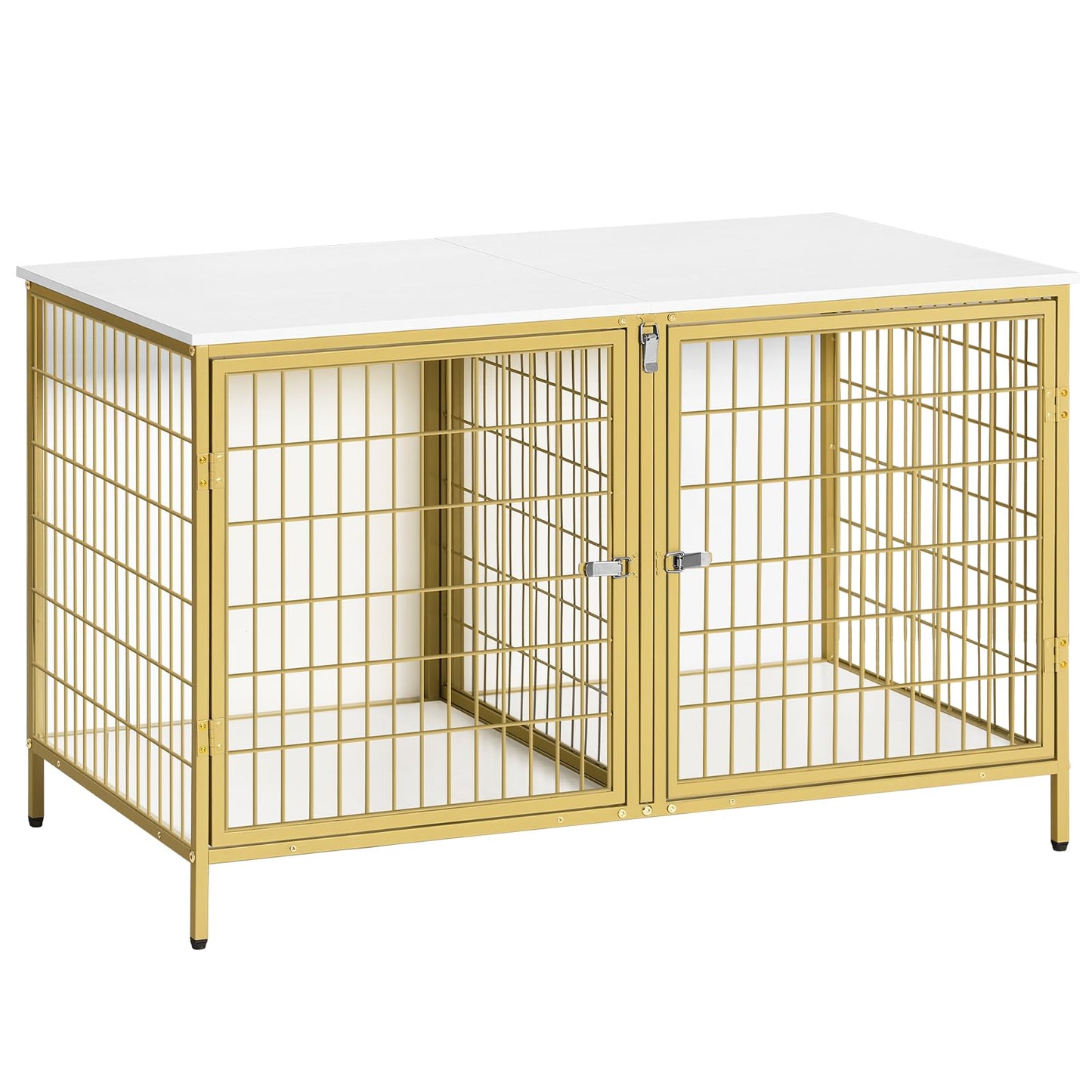 MAHANCRIS Dog Crate Furniture for 2 Dogs, 43.3" Dog Kennel with Removable Divider, Heavy Duty Wooden Dog Kennel for Small Medium Dog, Indoor Dog Cage End Table with Double Doors, White DCJW12 - WoodArtSupply