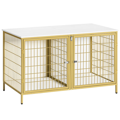 MAHANCRIS Dog Crate Furniture for 2 Dogs, 43.3" Dog Kennel with Removable Divider, Heavy Duty Wooden Dog Kennel for Small Medium Dog, Indoor Dog Cage End Table with Double Doors, White DCJW1201 MAHANCRIS