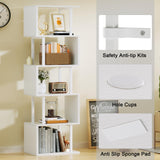 Furologee White Geometric Bookshelf 6 Tier S-Shaped Bookcase, Tall Modern Display Storage Shelf, Metal and Wood Decorative Freestanding Room Divider Shelves for Bedroom, Living Room, Office Furologee