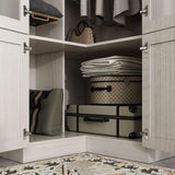 TAMUNE L-Shape Wardrobe Armoire Closet with Hanging Rod & Shelf, Bedroom Armoire with Frosted Glass Doors, Top Cabinets & Gold Knobs, Wood Grain, 35.4”D x 35.4”W x 86.6”H TAMUNE