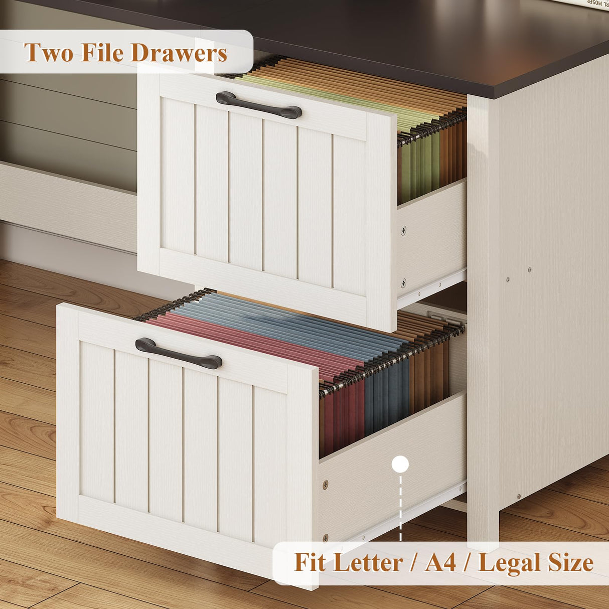 SEDETA Farmhouse 63" Executive Desk, Wood Computer Desk with Drawers and Storage Cabinet, Home Office Desk with File Drawer and Monitor Stand, Wood Desk for Work Study Writing, White SEDETA