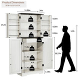 Kitchen Pantry Storage Cabinet,72" Freestanding Cupboard with 4 Barn Doors,Drawer and Adjustable Shelves,Wood Food Pantry for Kitchen, Dining Room, Bathroom,White Vipbear