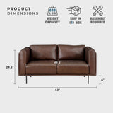 Lexicon Leather Loveseat Sofa, Top Grain Leather Sofa, Modern Couch, Oversized Sofa with Solid Wood Frame and Metal Legs, Couch Leather Sofas for Living Room, Bedroom, Office, 2-Seater Loveseat, Brown Lexicon