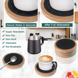 Wood Coasters for Drinks, Minacun Absorbent Coaster Sets of 5, Drinks Coasters for Coffee Tabletop Protection, Non-Slip, Non-Stick, Suitable for Kinds of Cups Wooden Table Drink, 4.3 Inches Black Minacun