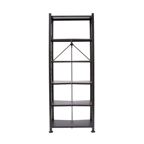 Origami 6 Tier Classic Stamped Metal Storage Shelves for Books, Decor, Vinyl Records, and Garage Organization and Storage, Black Origami