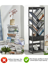 ZEXVIDA Bookshelf with Drawer,10 Tier Tree Bookcase Retro Floor Standing Bookshelves,Tall Wood Bookcases with Cabinet Storage Organizer for Living Room, Bedroom & Home Office, Black ZEXVIDA