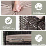 Gotland 8 Pieces Patio Furniture Set with 55000BTU Fire Pit Table, 6 Seater Wicker Patio Set with 29.5'' High Backrest Thick Cushions 1 Coffee Tables for Porch, Deck, Garden Khaki Gotland