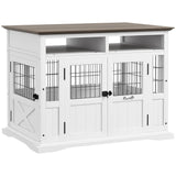 PawHut Dog Crate Furniture Side End Table with Storage, 41" Modern Wooden Dog Kennel Furniture with Double Doors for Small and Medium Dogs, White PawHut