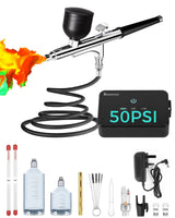 50 PSI Airbrush Kit with Air Compressor, High Pressure Portable Air Brush Gun with 0.2/0.3/0.5mm Nozzle/Cleaning Sets, Airbrush Spray Gun Set for Painting, Makeup, Cake Decor, Tattoo, Nails Art boostool