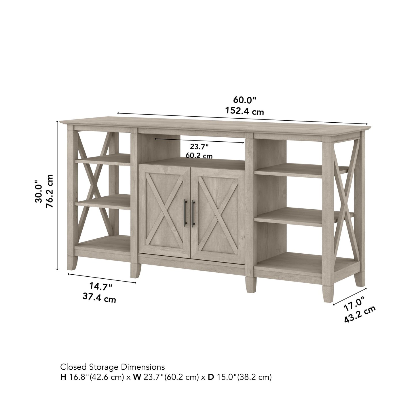 Bush Furniture Key West Tall Stand for 65 Inch TV, Farmhouse Entertainment Center with Storage, Washed Gray