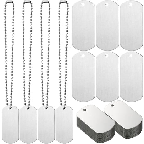 WILLBOND 30 Pieces Military Dog Tags Army Dog Tags Metal Blanks Tags Stamping Sublimation 2 x 1 Inch with Hole 11.8 Inch Chain for Stamping Engraving DIY Craft Army Themed Birthday Parties WILLBOND