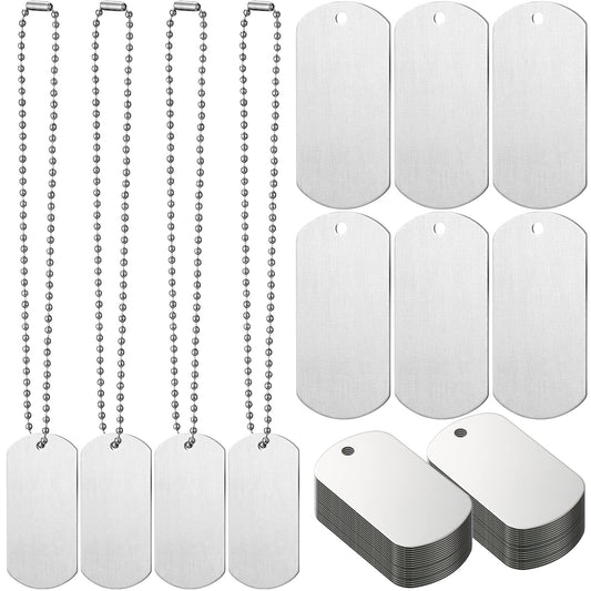 WILLBOND 30 Pieces Military Dog Tags Army Dog Tags Metal Blanks Tags Stamping Sublimation 2 x 1 Inch with Hole 11.8 Inch Chain for Stamping Engraving DIY Craft Army Themed Birthday Parties