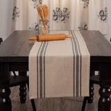 Mill House Stripe Black Table Runner, 36" Long, Farmhouse Primitive Grain Sack Stripe Fabric Table Topper, Beige & Black Piper Classics