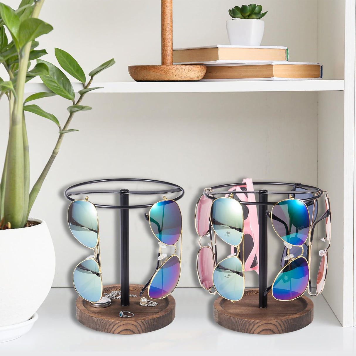 BDBDYEAY Sunglasses Organizer Wood Glasses Holder Stand, Metal Sunglass Storage Display Rack for 12Pairs Eyeglasses, Eyewear Organizer for Dresser Table Desk Countertop Bedroom BDBDYEAY