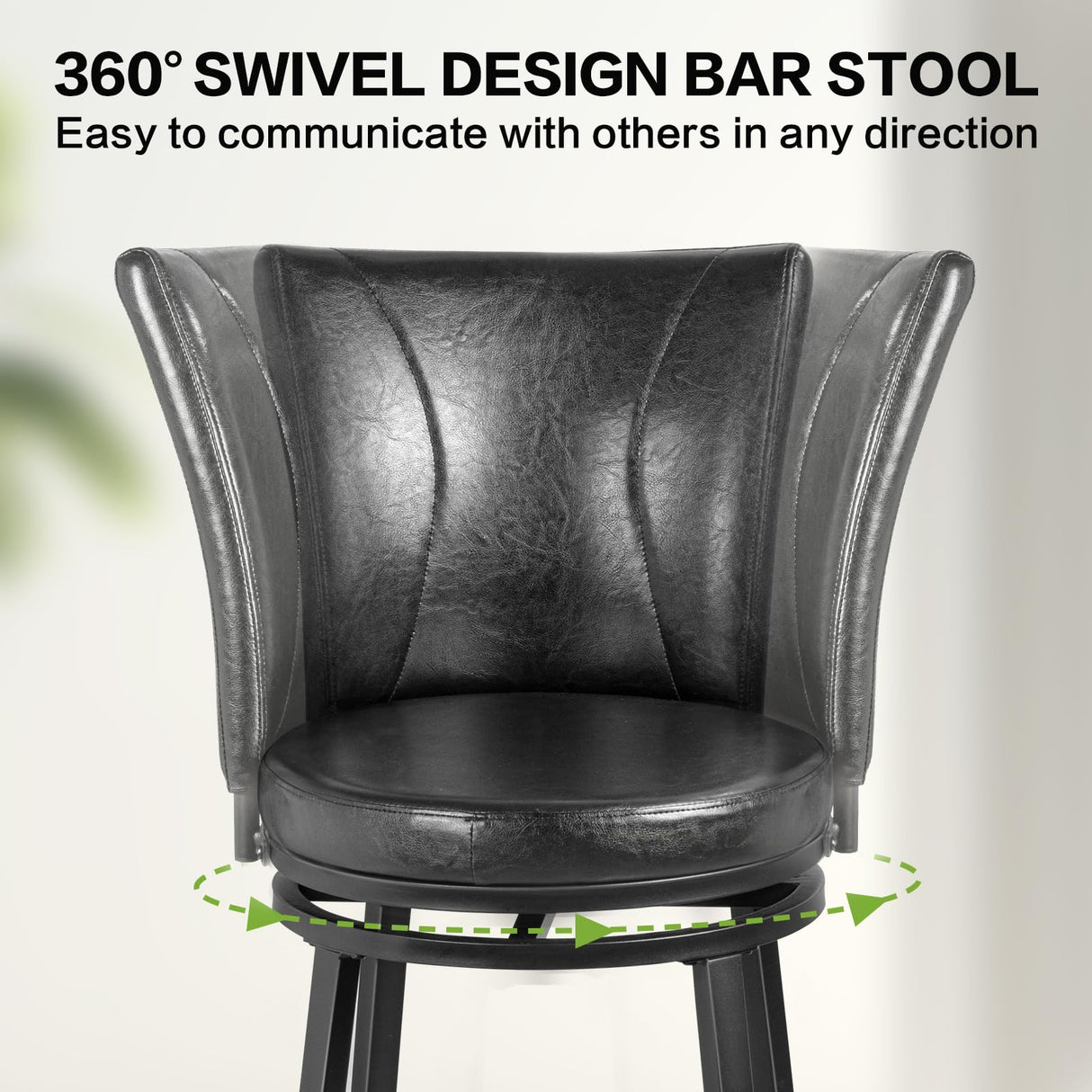 FLYZC Bar Stools Set of 2, Counter Height Swivel Bar Chair with High Backrest, 24" Round Seat Barstools for Kitchen Island, Pub, Metal Base, Upholstered PU Leather Dining Chairs Black FLYZC