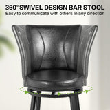FLYZC Bar Stools Set of 2, Counter Height Swivel Bar Chair with High Backrest, 24" Round Seat Barstools for Kitchen Island, Pub, Metal Base, Upholstered PU Leather Dining Chairs Black FLYZC